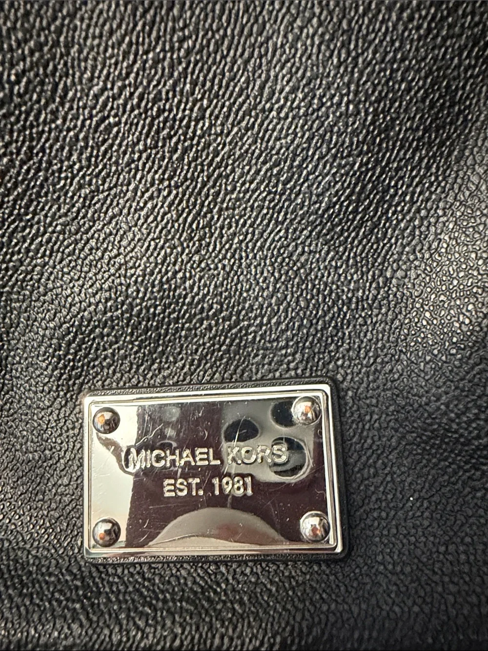 Michael Kors Black Leather Crossbody with Silver Plaques